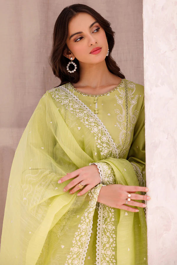 SUMMER-3PC LAWN EMBROIDERED SHIRT WITH ORGANZA EMBROIDERED DUPATTA AND LAWN TROUSER-3697
