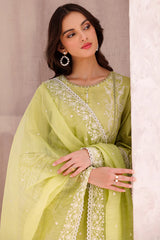 SUMMER-3PC LAWN EMBROIDERED SHIRT WITH ORGANZA EMBROIDERED DUPATTA AND LAWN TROUSER-3697