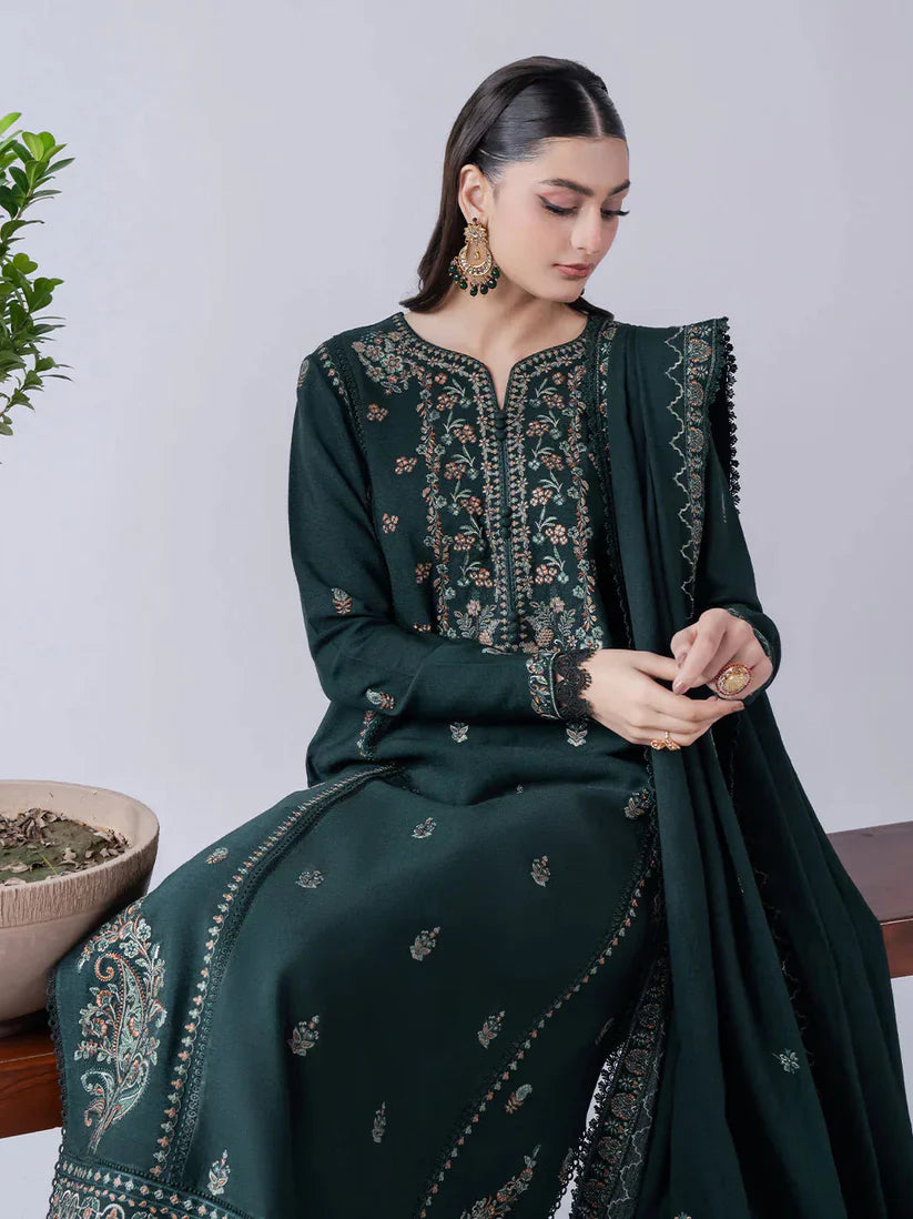 WINTER-3PC DHANAK EMBROIDERED SHIRT WITH DHANAK EMBROIDERED SHAWL & TROUSER-4165