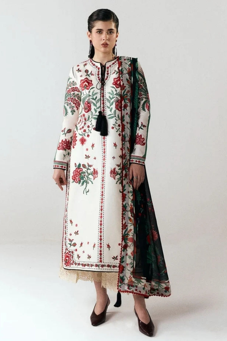 WINTER-3PC DHANAK EMBROIDERED SHIRT WITH WOOL PRINTED SHAWL AND EMB TROUSER-5244