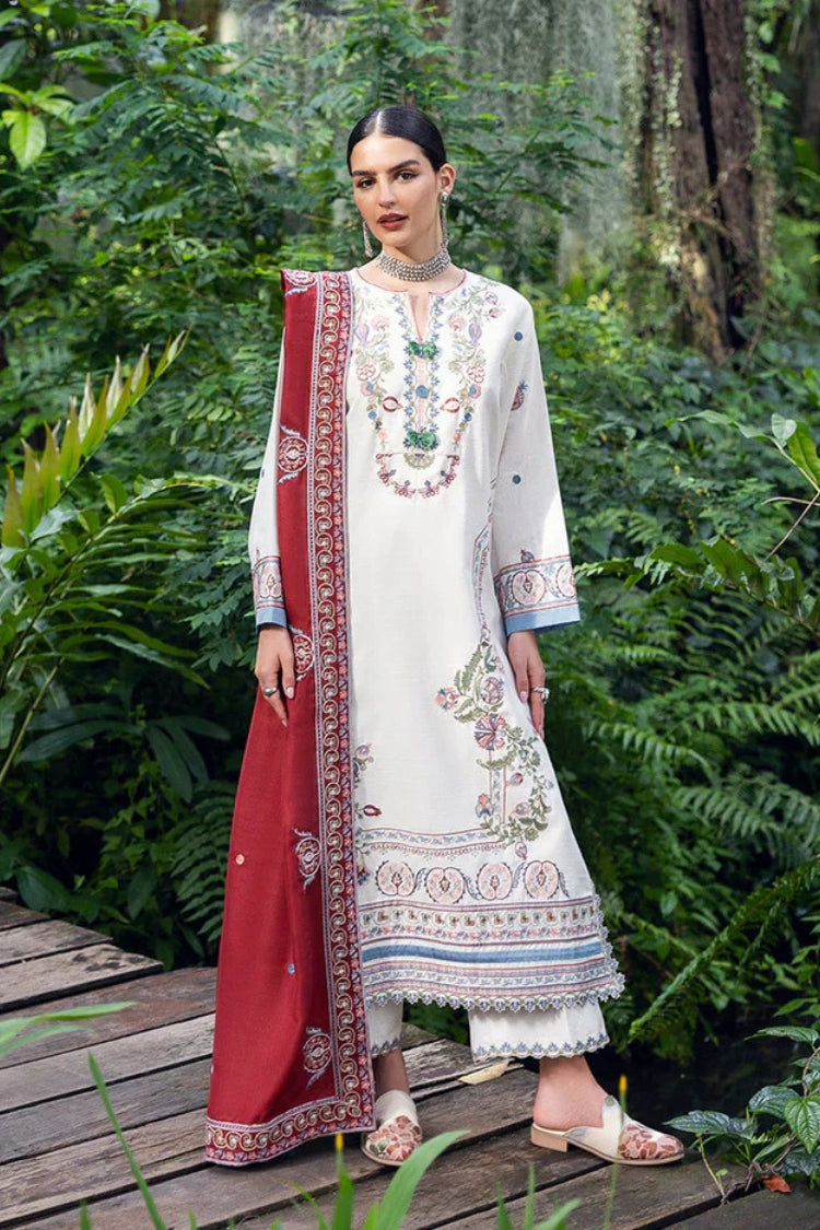 WINTER-3PC DHANAK EMBROIDERED SHIRT WITH DHANAK EMBROIDERED SHAWL AND TROUSER-4418