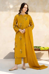 WINTER-3PC DHANAK EMBROIDERED SHIRT WITH BAMBER CHIFFON EMBROIDERED DUPATTA-1644