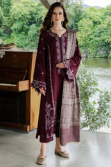 WINTER-3PC DHANAK EMBROIDERED SHIRT WITH COUTRAI PRINTED SHAWL AND TROUSER-5267