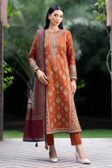 WINTER-3PC DHANAK EMBROIDERED SHIRT WITH COURTRAI PRINTED SHAWL AND TROUSER-4012