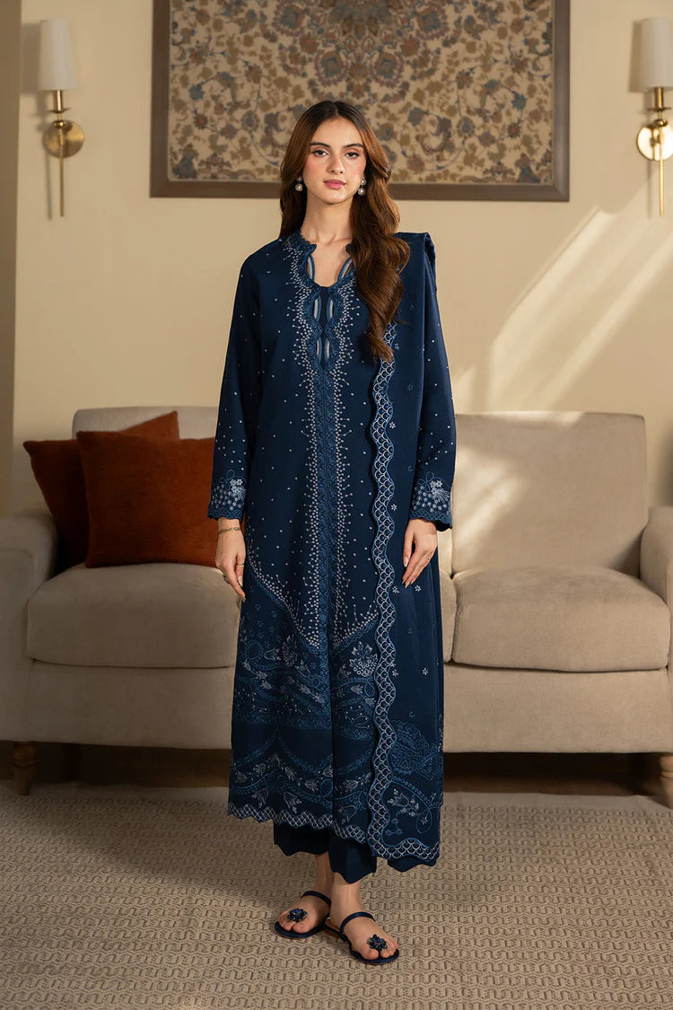 WINTER-3PC DHANAK EMBROIDERED SHIRT WITH DHANAK EMBROIDERED SHAWL AND TROUSER-4392