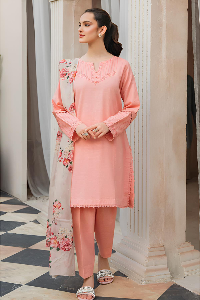 SUMMER-3PC LAWN EMBROIDERED SHIRT WITH CHIFFON PRINTED DUPATTA & TROUSER-4564