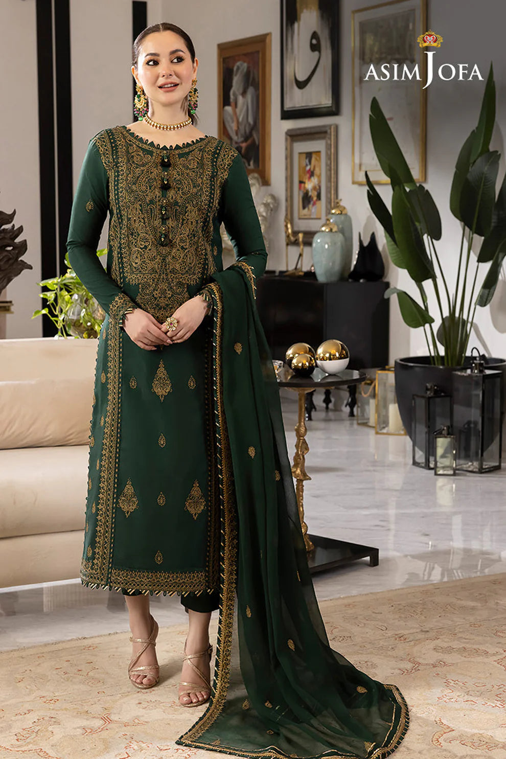 WINTER-3PC DHANAK SEQUIN EMBROIDRED SHIRT WITH CHIFFON EMBROIDRED DUPATTA AND TROUSER-4139