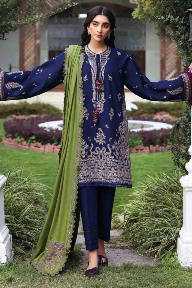 WINTER-3PC KARANDI EMBROIDERED SHIRT WITH KARANDI EMB SHAWL & TROUSER-5246