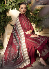 WINTER- 3PC DHANAK EMBROIDERED SHIRT WITH COUTURE WOOL PRINT SHAWL AND DHANAK TROUSER-3110
