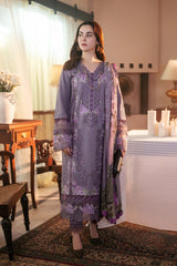 WINTER-3PC DHANAK CHIKAN EMBROIDERED SHIRT WITH COURTRAI PRINTED SHAWL AND TROUSER-4166