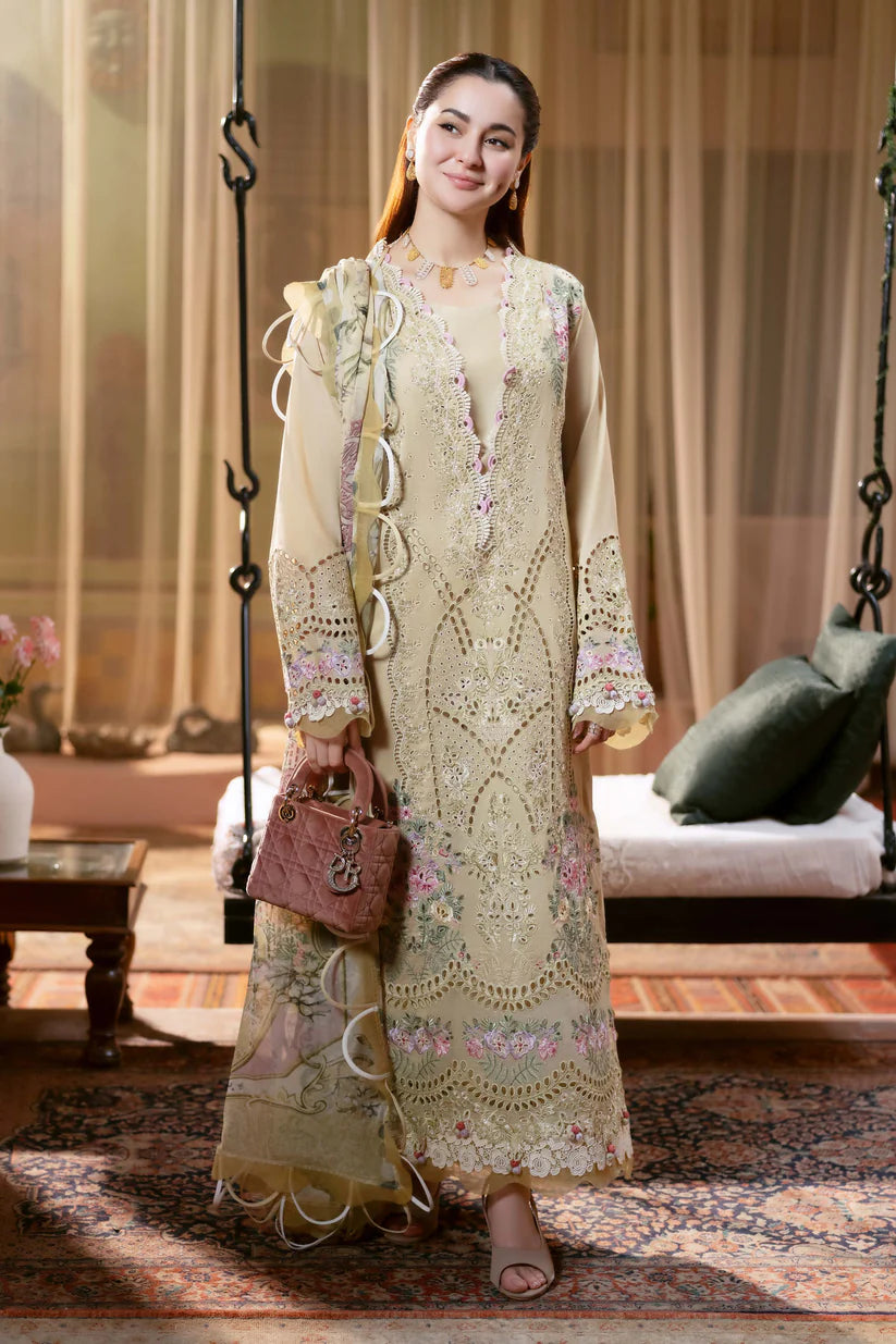 SUMMER-3PC LAWN CHIKANKARI EMB SHIRT WITH CHIFFON PRINTED DUPATTA AND TROUSER-4505
