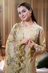 SUMMER-3PC LAWN CHIKANKARI EMB SHIRT WITH CHIFFON PRINTED DUPATTA AND TROUSER-4505