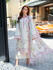 SUMMER-3PC LAWN CHIKEANKARI EMBROIDERED SHIRT WITH CHIFOON PRINTED DUPATTA AND TROUSER-4764
