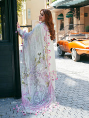 SUMMER-3PC LAWN CHIKEANKARI EMBROIDERED SHIRT WITH CHIFOON PRINTED DUPATTA AND TROUSER-4764