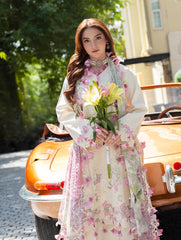 SUMMER-3PC LAWN CHIKEANKARI EMBROIDERED SHIRT WITH CHIFOON PRINTED DUPATTA AND TROUSER-4764