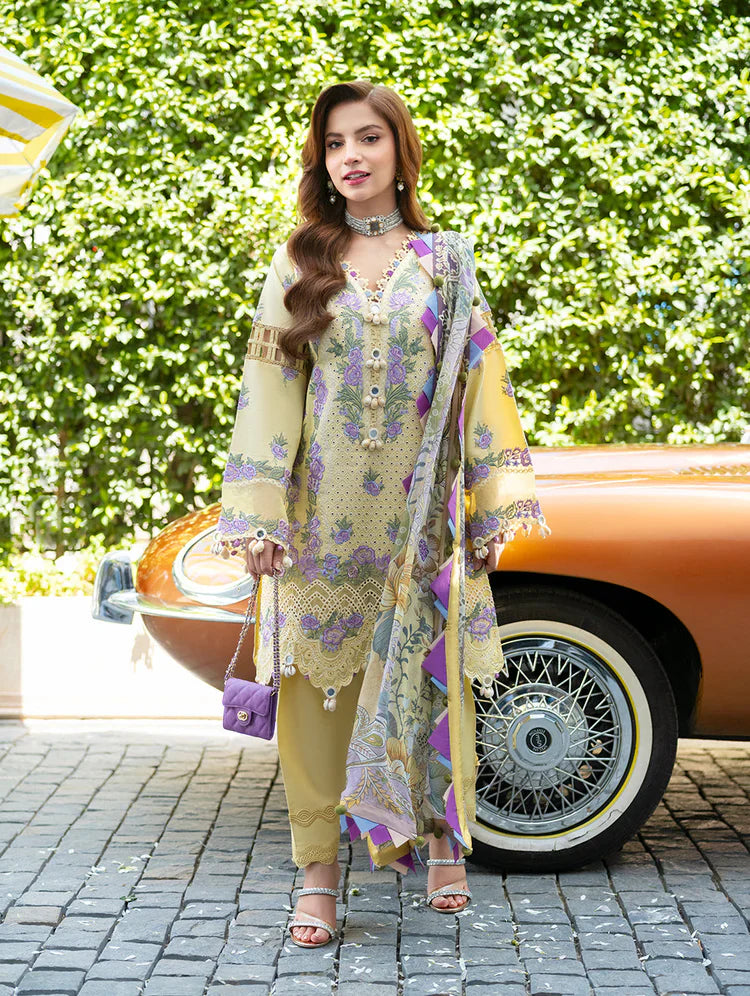 SUMMER-3PC LAWN CHIKANKAARI EMBROIDERED SHIRT WITH CHIFFON PRINT DUPATTA AND TROUSER-4776