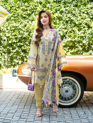 SUMMER-3PC LAWN CHIKANKAARI EMBROIDERED SHIRT WITH CHIFFON PRINT DUPATTA AND TROUSER-4776