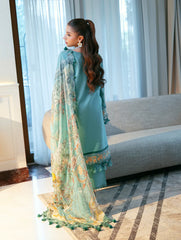 SUMMER-3PC LAWN CHIKANKAARI EMBROIDERED SHIRT WITH CHIFFON PRINTED DUPATTA AND TROUSER-4788