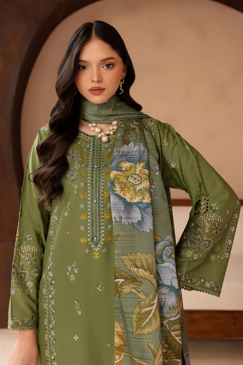 SUMMER-3PC LAWN EMBROIDERED SHIRT WITH MONARK PRINT DUPATTA AND EMB TROUSER-3700
