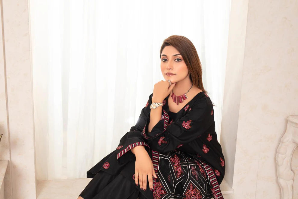 WINTER-3PC DHANAK EMBROIDERED SHIRT WITH HEAVY CUTWORK EMBROIDERED DHANAK SHAWL AND TROUSER -002