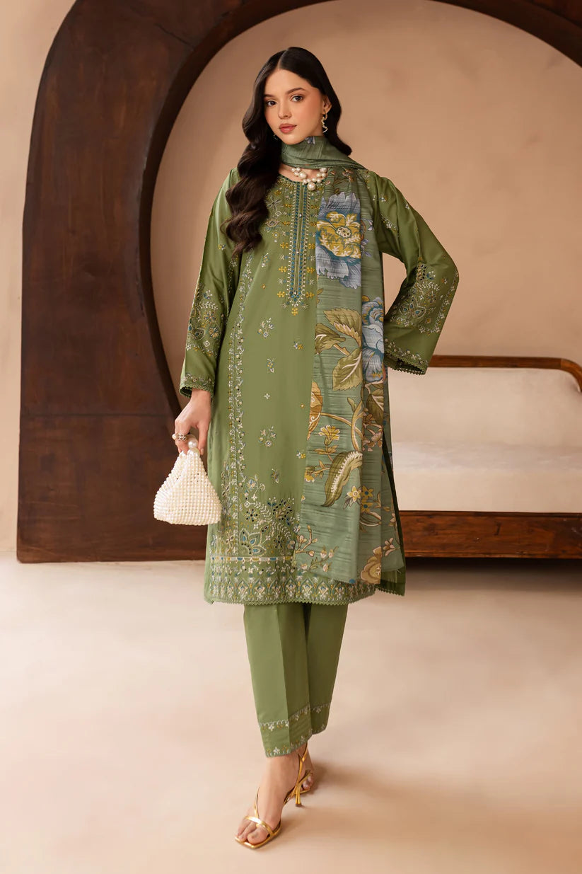 SUMMER-3PC LAWN EMBROIDERED SHIRT WITH MONARK PRINT DUPATTA AND EMB TROUSER-3700