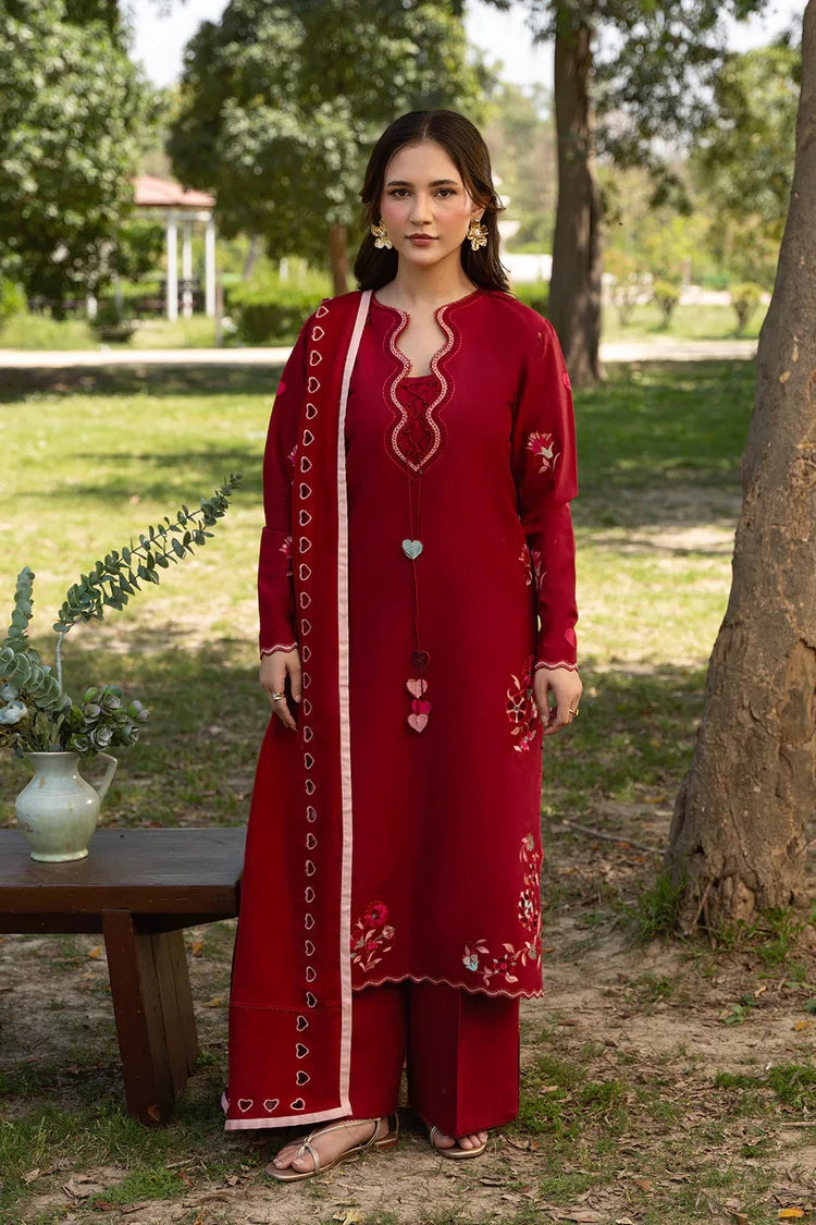 WINTER-3PC DHANAK EMBROIDERED SHIRT WITH CHIFFON EMBROIDERED DUPATTA AND TROUSER-5248