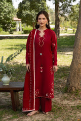 WINTER-3PC DHANAK EMBROIDERED SHIRT WITH CHIFFON EMBROIDERED DUPATTA AND TROUSER-5248