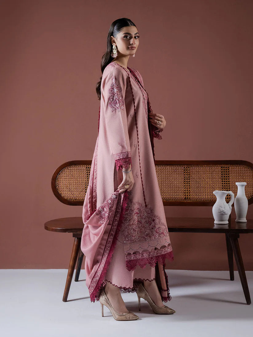 WINTER-3PC DHANAK EMBROIDERED SHIRT WITH DHANAK EMBROIDERED SHAWL & TROUSER-4186
