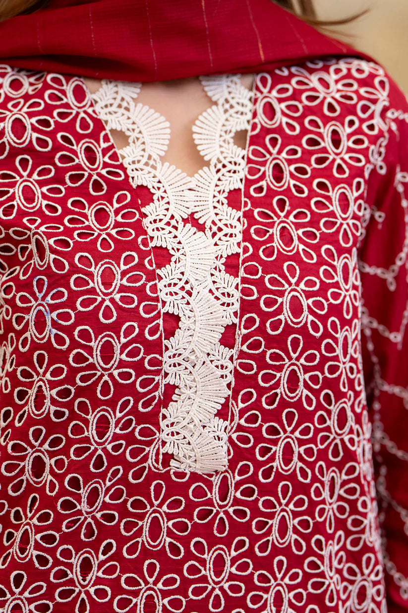 SUMMER-3PC LAWN CHIKENKARI EMBROIDERED SHIRT WITH LAWN TUBE SLUB DUPATTA-6500