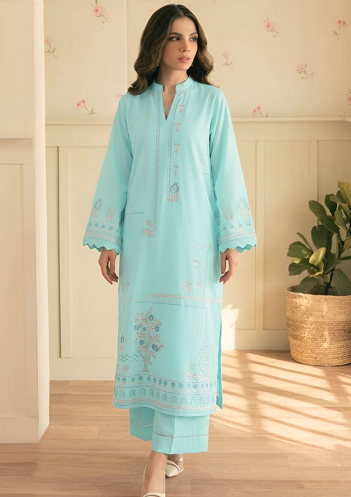 SUMMER-2PC LAWN EMBROIDERED SHIRT WITH TROUSER-295
