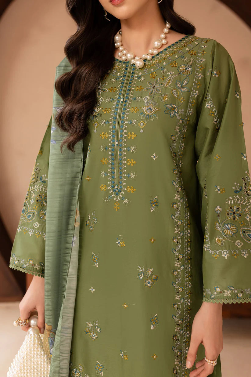 SUMMER-3PC LAWN EMBROIDERED SHIRT WITH MONARK PRINT DUPATTA AND EMB TROUSER-3700