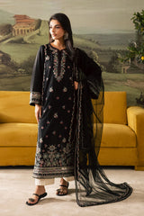 WINTER-3PC DHANAK EMBROIDERED SHIRT WITH CHIFFON EMBROIDERED DUPATTA AND TROUSER-4274