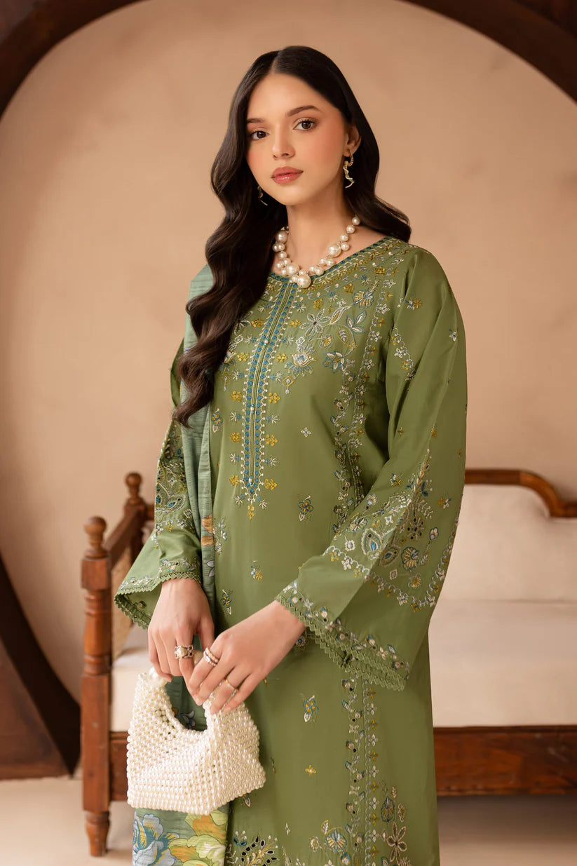 SUMMER-3PC LAWN EMBROIDERED SHIRT WITH MONARK PRINT DUPATTA AND EMB TROUSER-3700