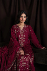 WINTER-3PC KARANDI EMBROIDERED SHIRT WITH KARANDI EMBROIDERED SHAWL AND TROUSER-4403