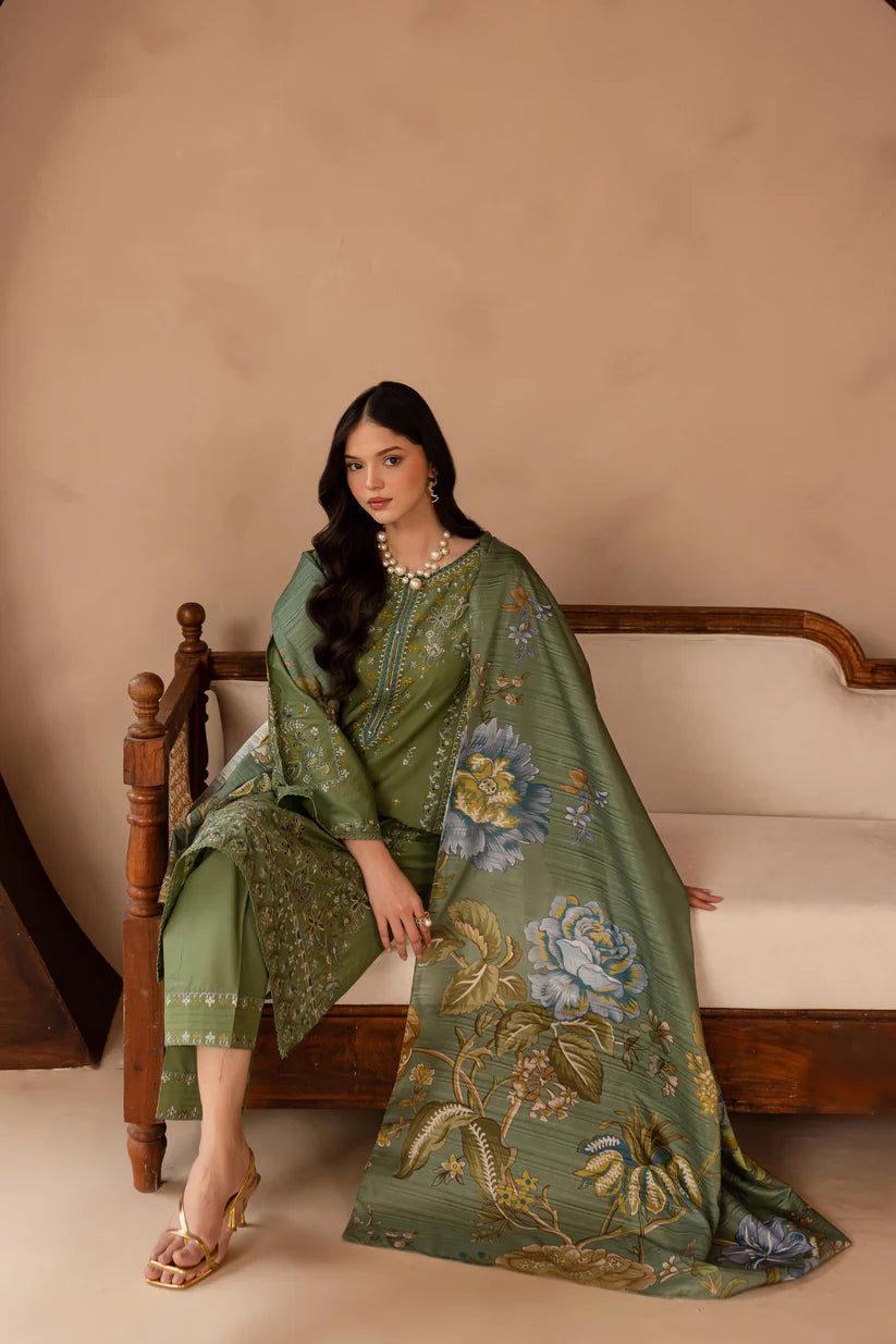 SUMMER-3PC LAWN EMBROIDERED SHIRT WITH MONARK PRINT DUPATTA AND EMB TROUSER-3700