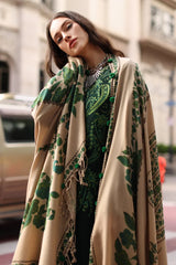 WINTER-3PC DHANAK EMBROIDERED SHIRT WITH COUTRAI PRINTED SHAWL AND EMB TROUSER-5321