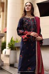 WINTER-3PC DHANAK EMBROIDERED SHIRT WITH COUTRAI PRINTED SHAWL AND EMB TROUSER-5318