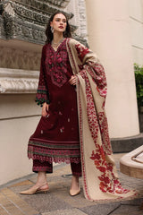WINTER-3PC DHANAK EMBROIDERED SHIRT WITH COUTRAI PRINTED SHAWL AND EMB TROUSER-5317