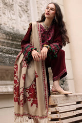 WINTER-3PC DHANAK EMBROIDERED SHIRT WITH COUTRAI PRINTED SHAWL AND EMB TROUSER-5317