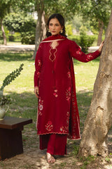 WINTER-3PC DHANAK EMBROIDERED SHIRT WITH CHIFFON EMBROIDERED DUPATTA AND TROUSER-5248