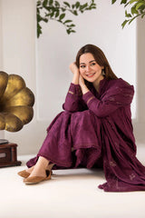 WINTER - 3PC DHANAK EMBROIDERED SHIRT WITH DHANAK EMBROIDERED SHAWL AND TROUSE-4002