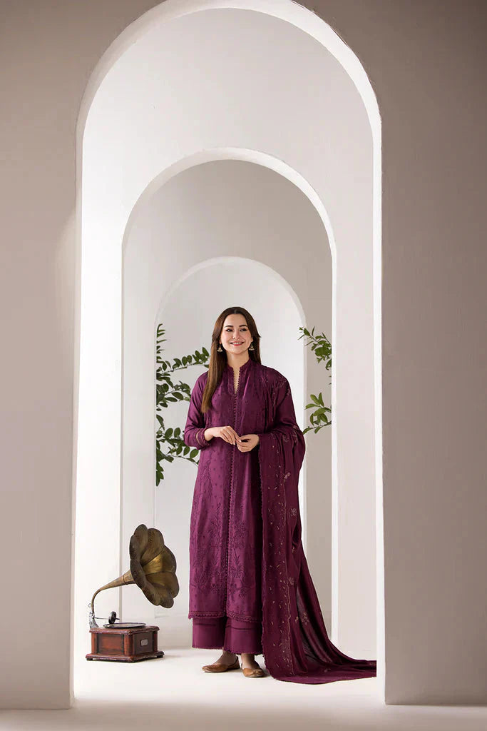 WINTER - 3PC DHANAK EMBROIDERED SHIRT WITH DHANAK EMBROIDERED SHAWL AND TROUSE-4002