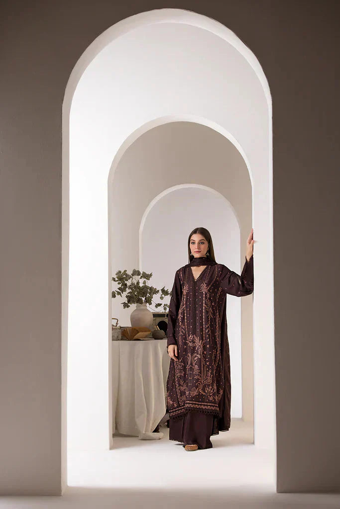 WINTER- 3PC DHANAK EMBROIDERED SHIRT WITH DHANAK EMBROIDERED SHAWL AND TROUSER-3424