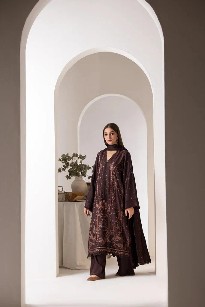 WINTER- 3PC DHANAK EMBROIDERED SHIRT WITH DHANAK EMBROIDERED SHAWL AND TROUSER-3424