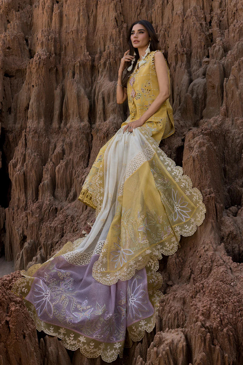 WINTER-3PC DHANAK EMBROIDERED SHIRT WITH KHAADI NET EMB READY TO WEAR DUPATTA & DHANAK TOUSER-4141