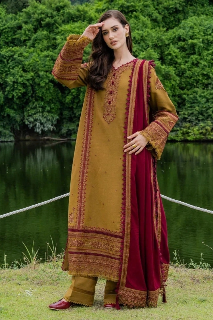 WINTER-3PC DHANAK EMBROIDERED SHIRT WITH DHANAK EMB SHAWL & TROUSER-5224