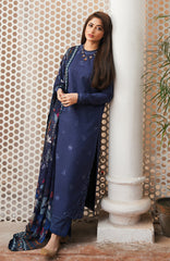 SERAN-3PC DHANAK EMBROIDERED SHIRT WITH COURTRAI WOOL PRINTED SHAWL & TROUSER-3511