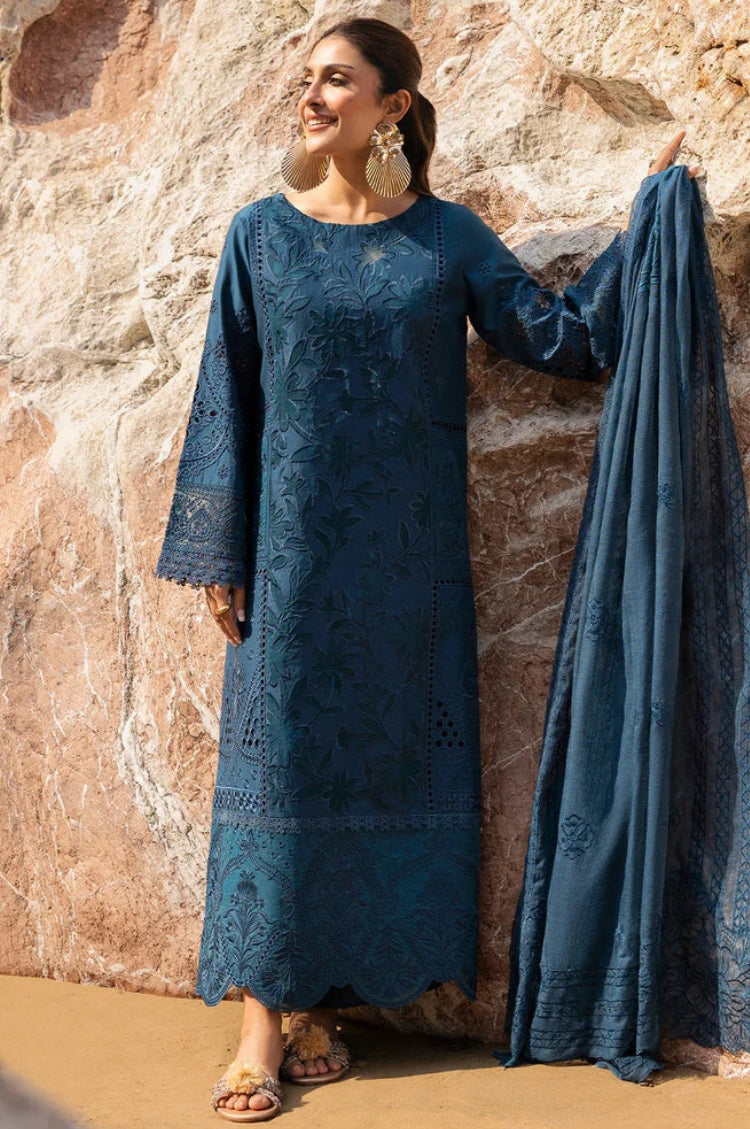 SUMMER-3PC LAWN LASER WORK EMBROIDERED SHIRT WITH KHAADI NET EMBROIDERED DUPATTA AND TROUSER -4741