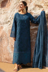 SUMMER-3PC LAWN LASER WORK EMBROIDERED SHIRT WITH KHAADI NET EMBROIDERED DUPATTA AND TROUSER -4741