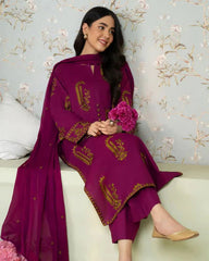 WINTER-3PC DHANAK EMBROIDERED SHIRT WITH DHANAK EMBROIDERED SHAWL AND TROUSER-4232